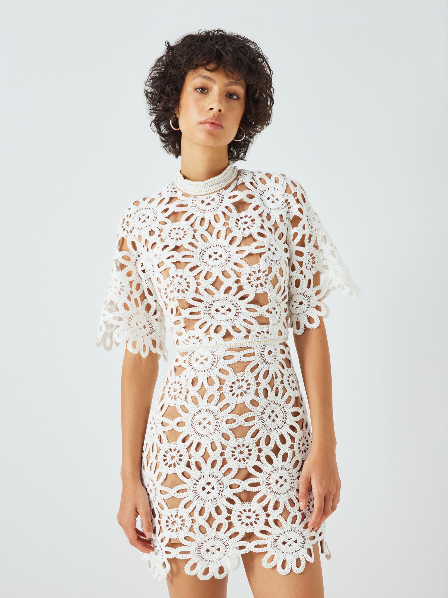 Elliatt Hotshot Floral Crochet Mini Dress, Ivory, M
