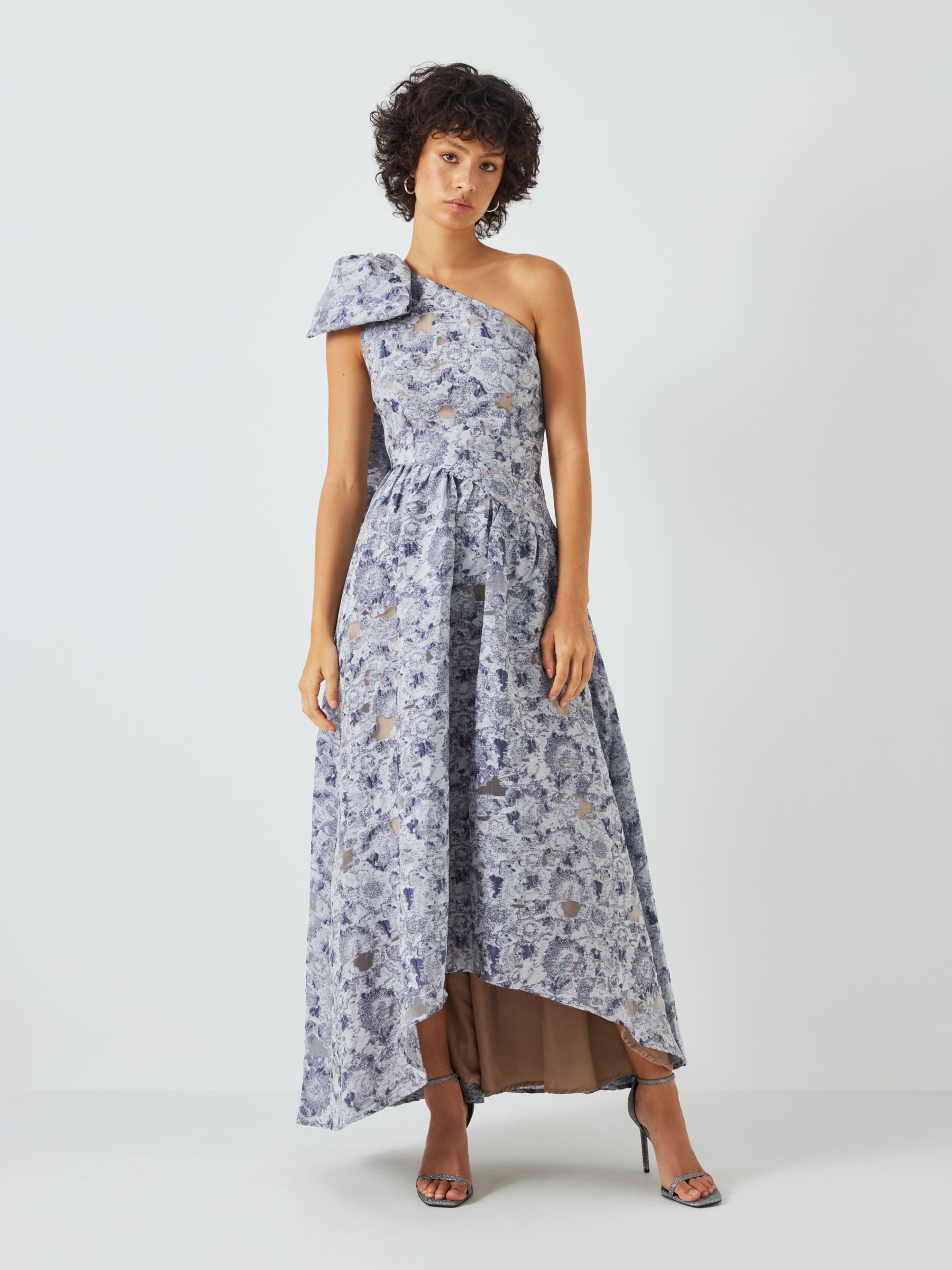 Elliatt Gobi Floral Jacquard One Shoulder Maxi Dress, Slate Blue, XS