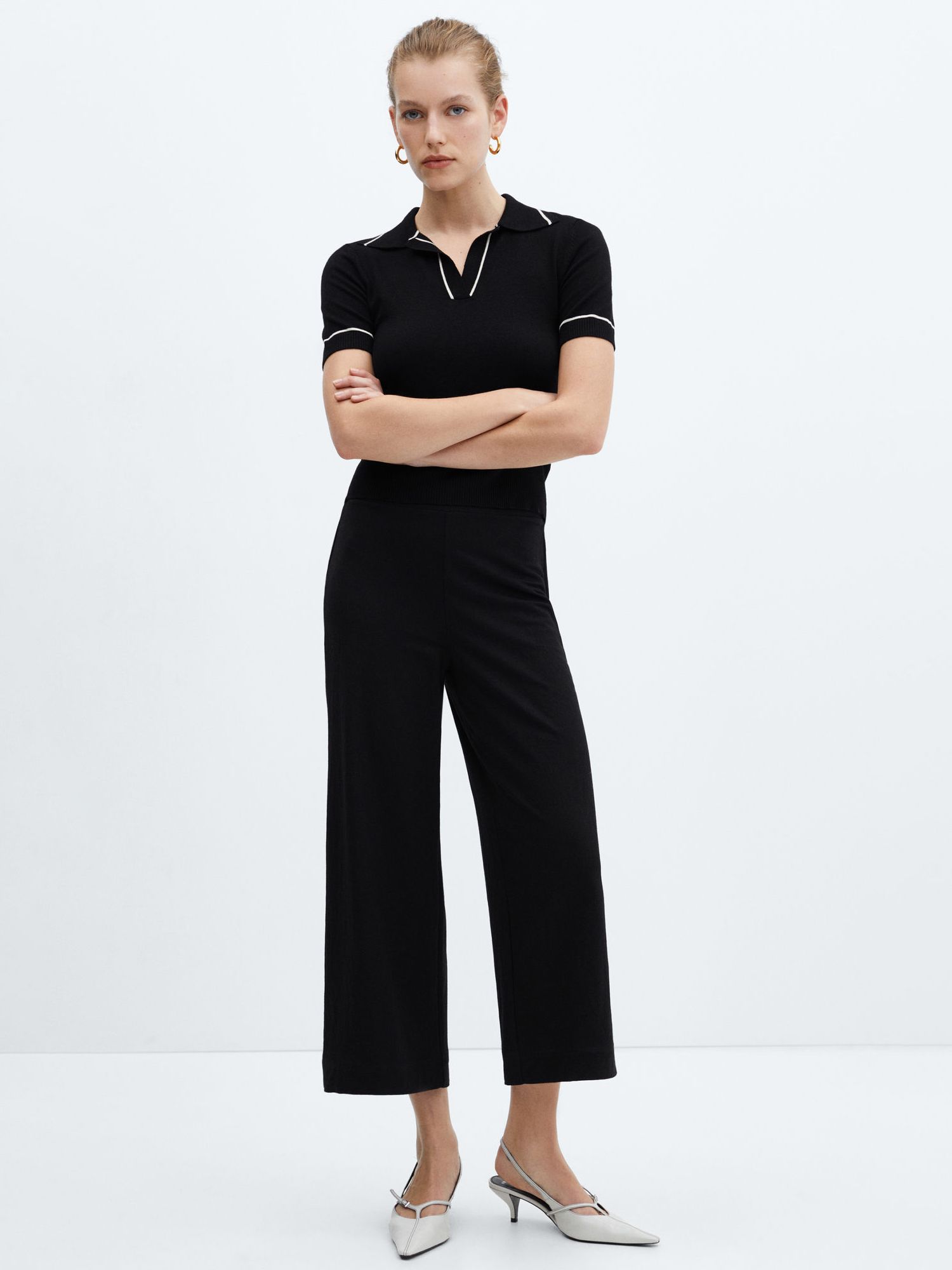 Mango Elasticated Waist Culottes, Black, S