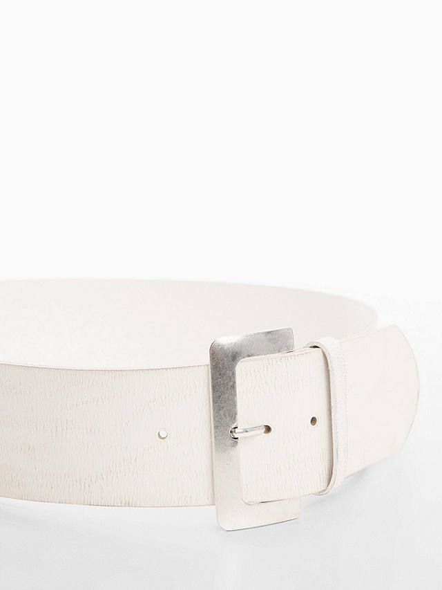 Mango Mapple Wide Leather Belt, White