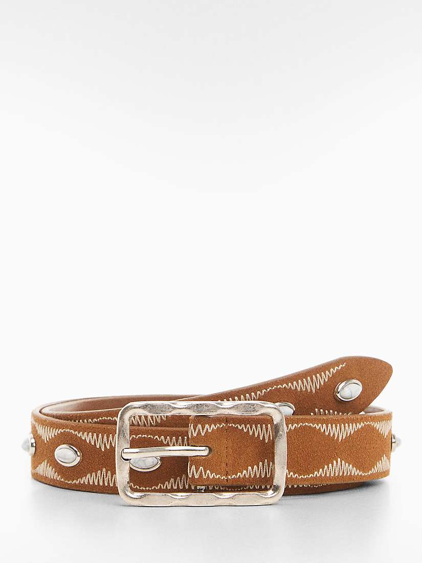 Buy Mango Opal Embroidered Leather Belt, Brown Online at johnlewis.com