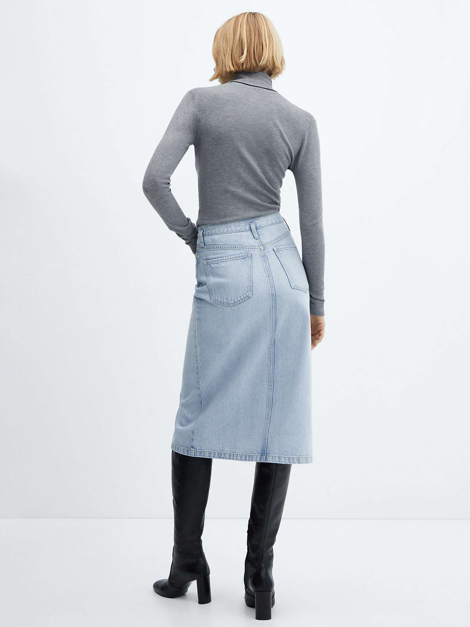 Buy Mango Soleil Midi Denim Pencil Skirt, Open Blue Online at johnlewis.com