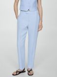 Mango Boreli Linen Trousers, Pastel Blue