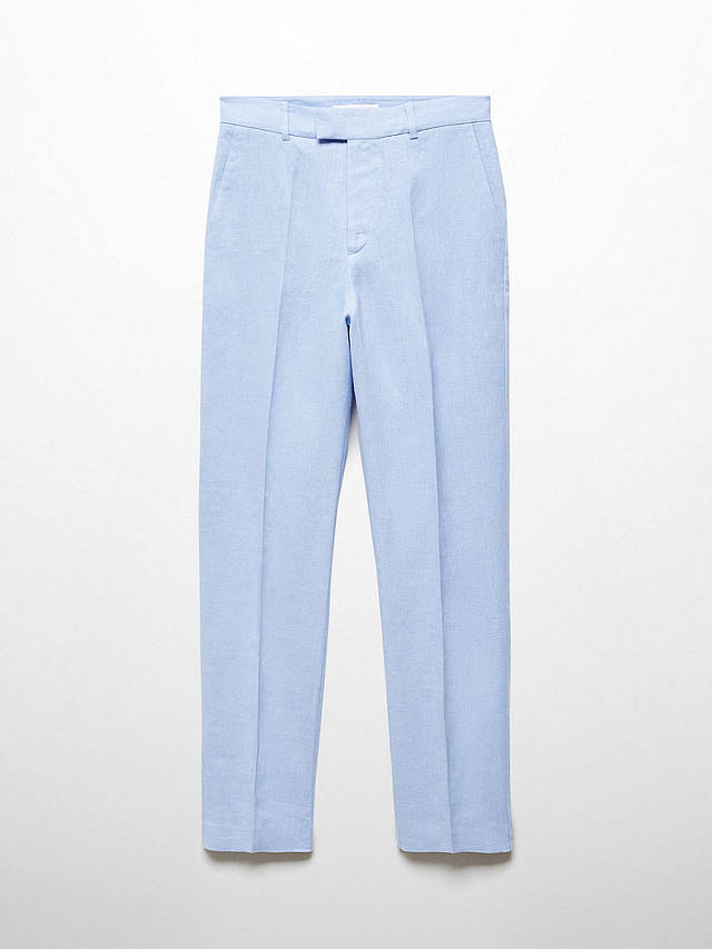 Mango Boreli Linen Trousers, Pastel Blue