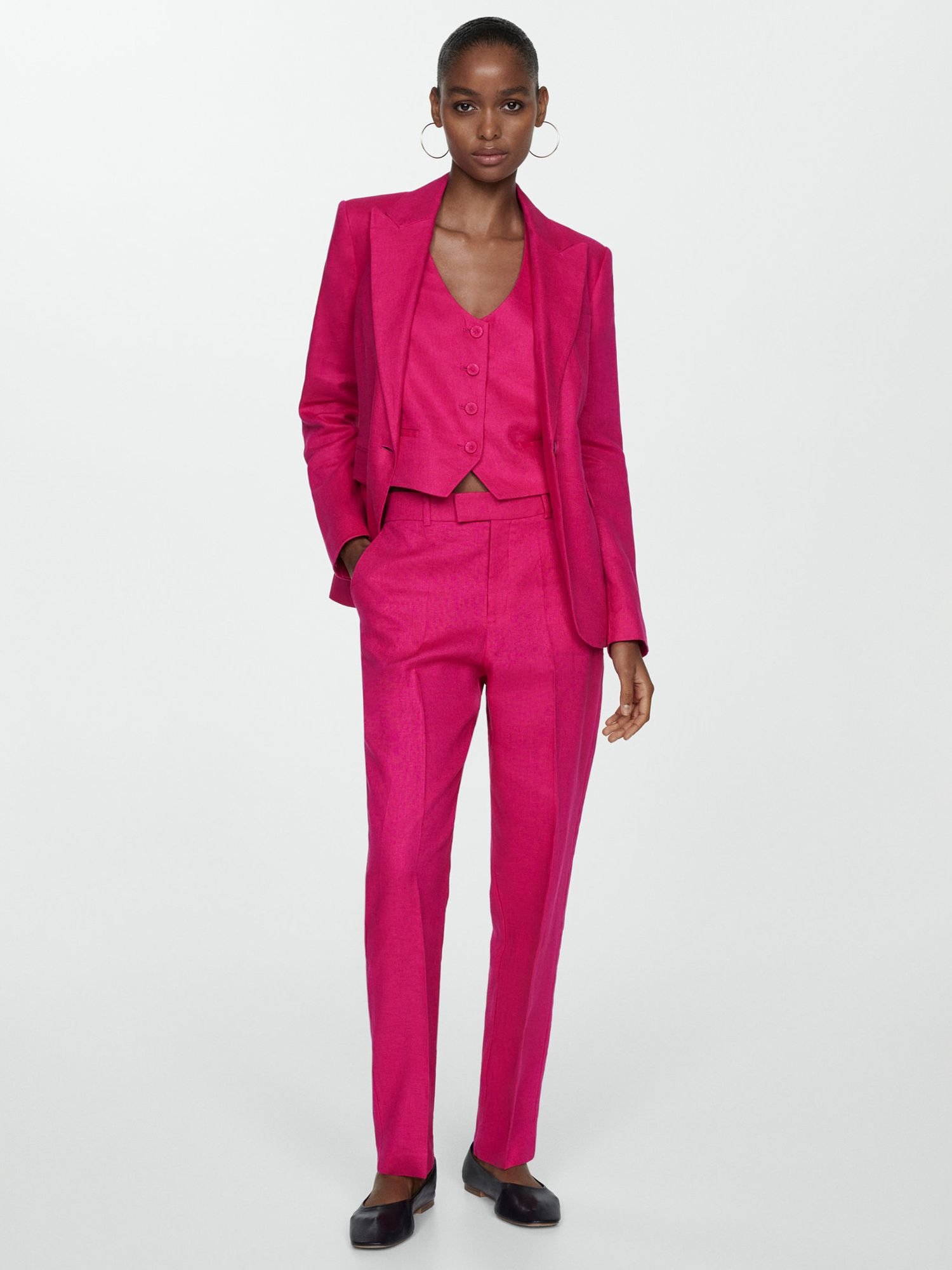 Mango Boreli Linen Trousers, Bright Pink at John Lewis & Partners