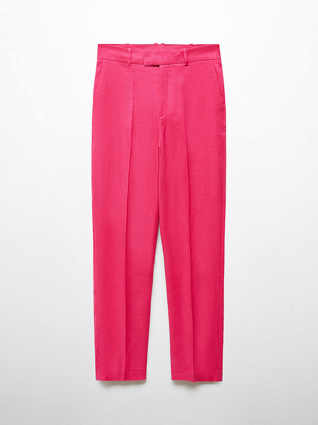 Mango Boreli Linen Trousers, Bright Pink
