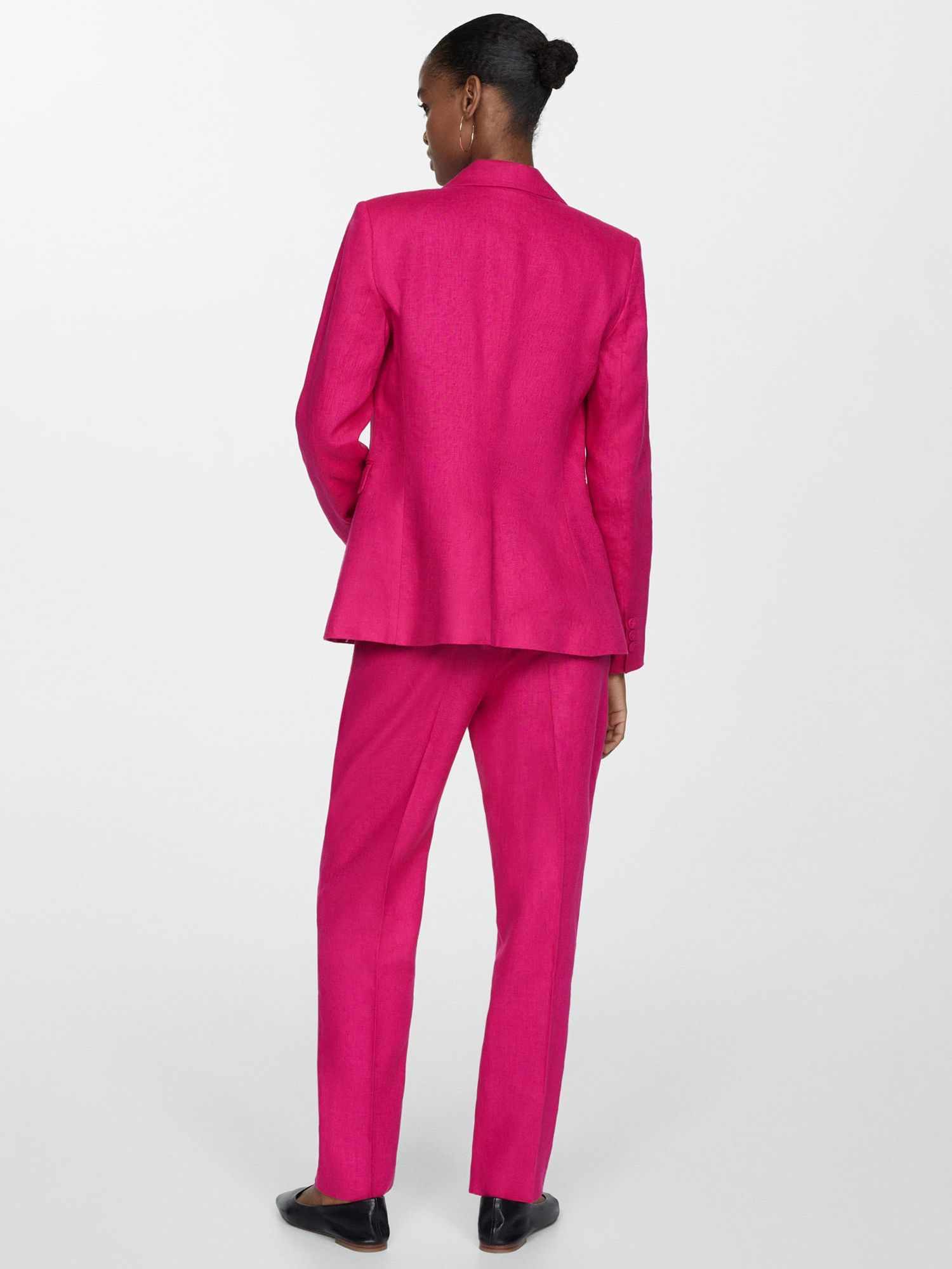 Mango Boreli Linen Trousers, Bright Pink, 22
