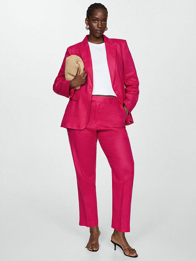 Mango Boreli Linen Trousers, Bright Pink