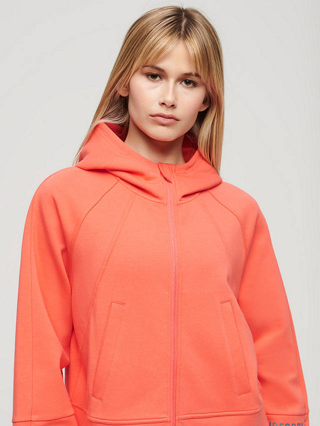 Superdry Sport Tech Relaxed Zip Hoodie, Hot Coral