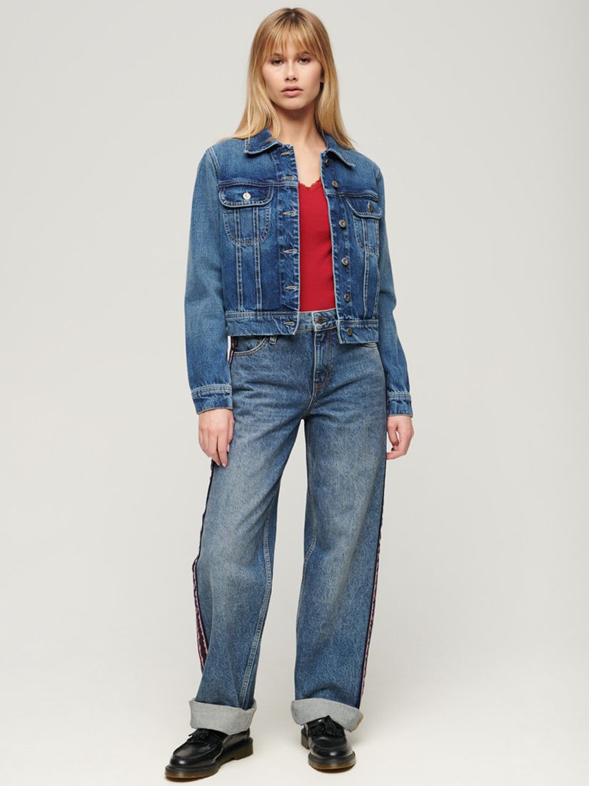 Buy Superdry Stripe Contrast Mid Rise Wide Leg Jeans, Fulton Vintage Blue Online at johnlewis.com
