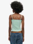 Superdry Vintage Rib Lace Trim Cami Top, Minted Green Marl