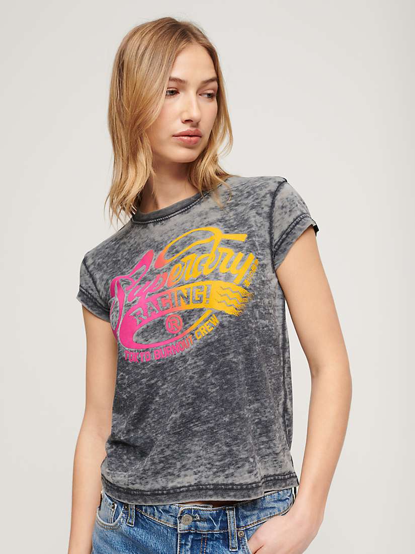Buy Superdry Fade Rock Graphic Capped Sleeved T-Shirt, Jet Black/Multi Online at johnlewis.com
