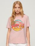 Superdry LA Graphic Relaxed T-Shirt, Somon Pink Marl