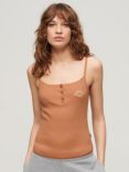 Superdry Athletic Essentials Button Down Cami Top, Mocha Mousse Brown