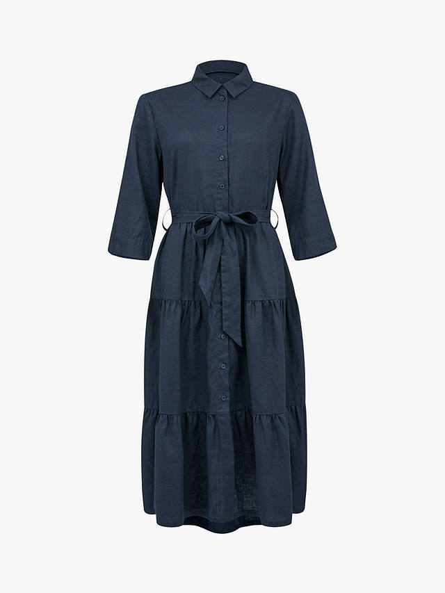 Celtic & Co. Linen Tiered Midi Shirt Dress, Navy