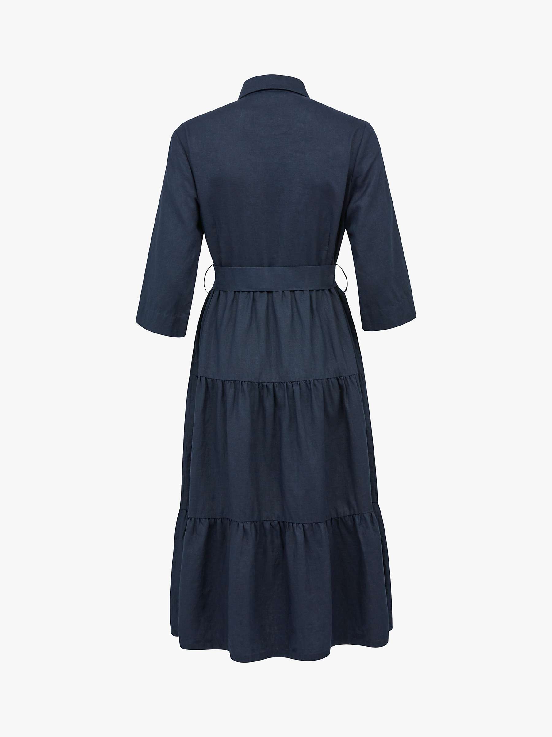 Buy Celtic & Co. Linen Tiered Midi Shirt Dress, Navy Online at johnlewis.com
