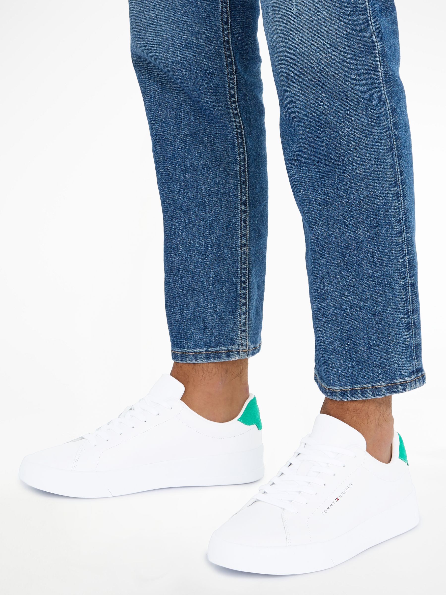 Buy Tommy Hilfiger Low Top Leather Trainers, White/Olympic Green Online at johnlewis.com