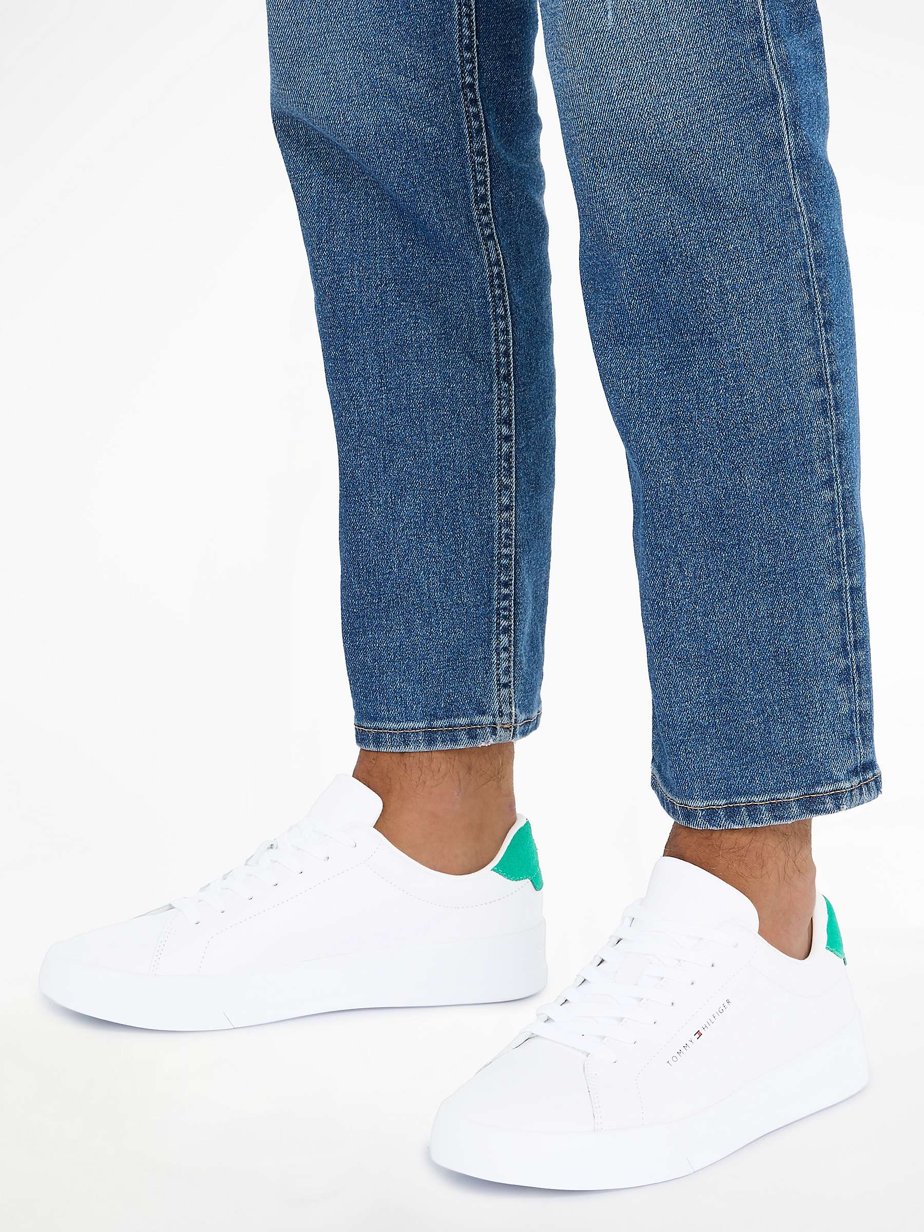 Buy Tommy Hilfiger Low Top Leather Trainers, White/Olympic Green Online at johnlewis.com