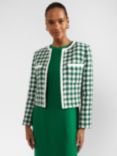 Hobbs Genevieve Large Houndstooth Boucle Jacket, Green/Ivory