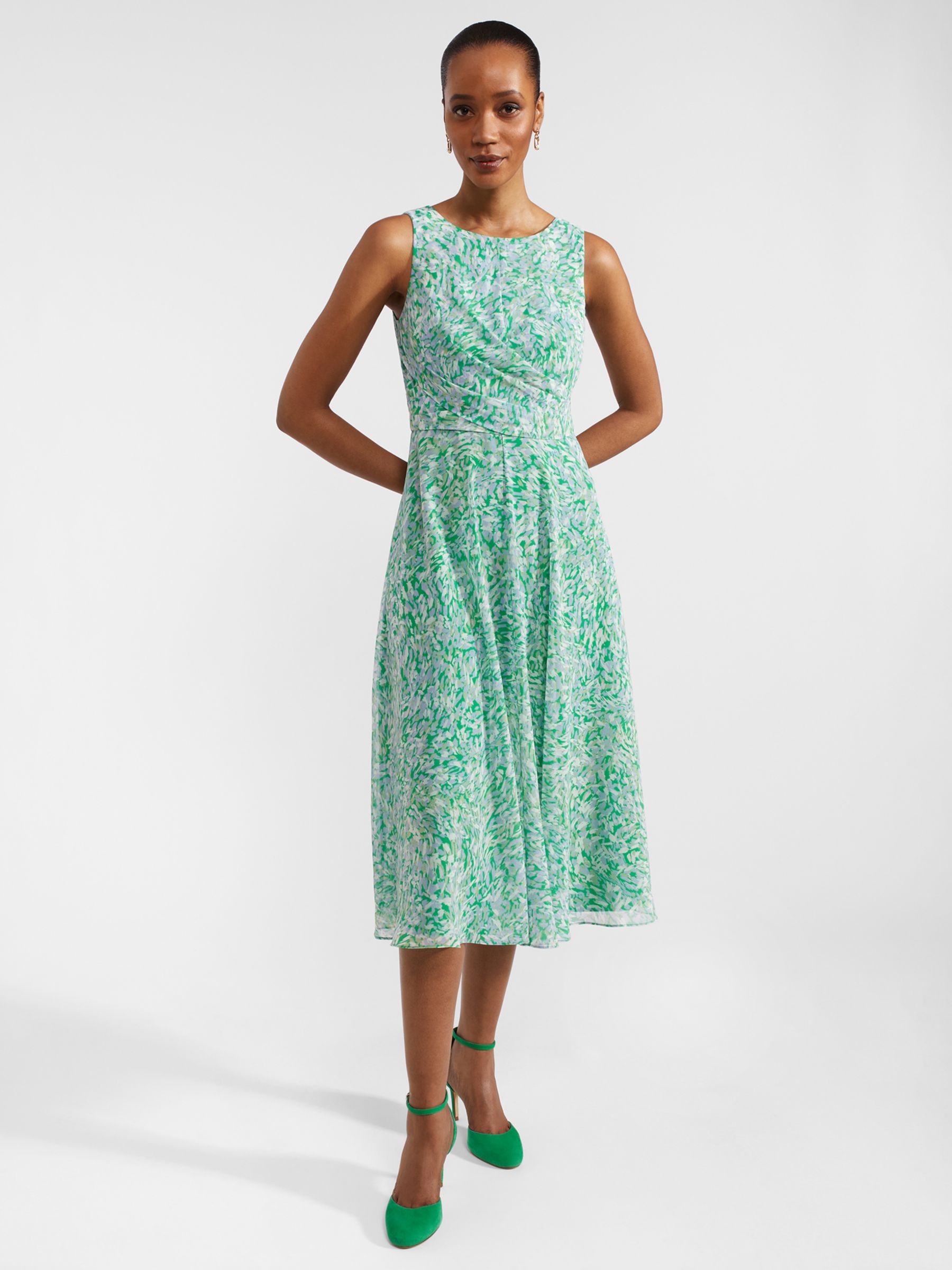 Hobbs Jess Abstract Print Midi Dress, Green/Multi, 10