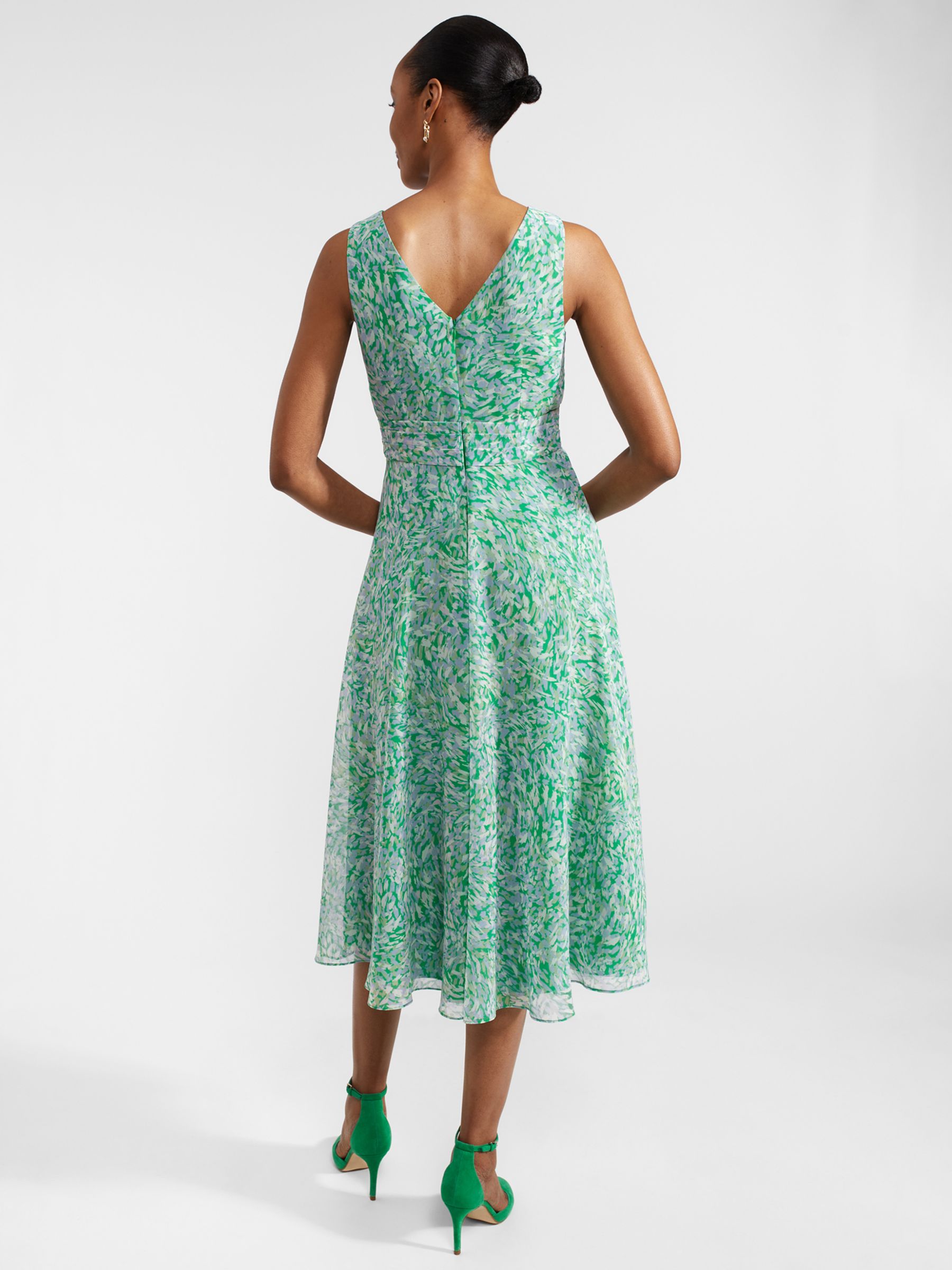 Hobbs Jess Abstract Print Midi Dress, Green/Multi, 10