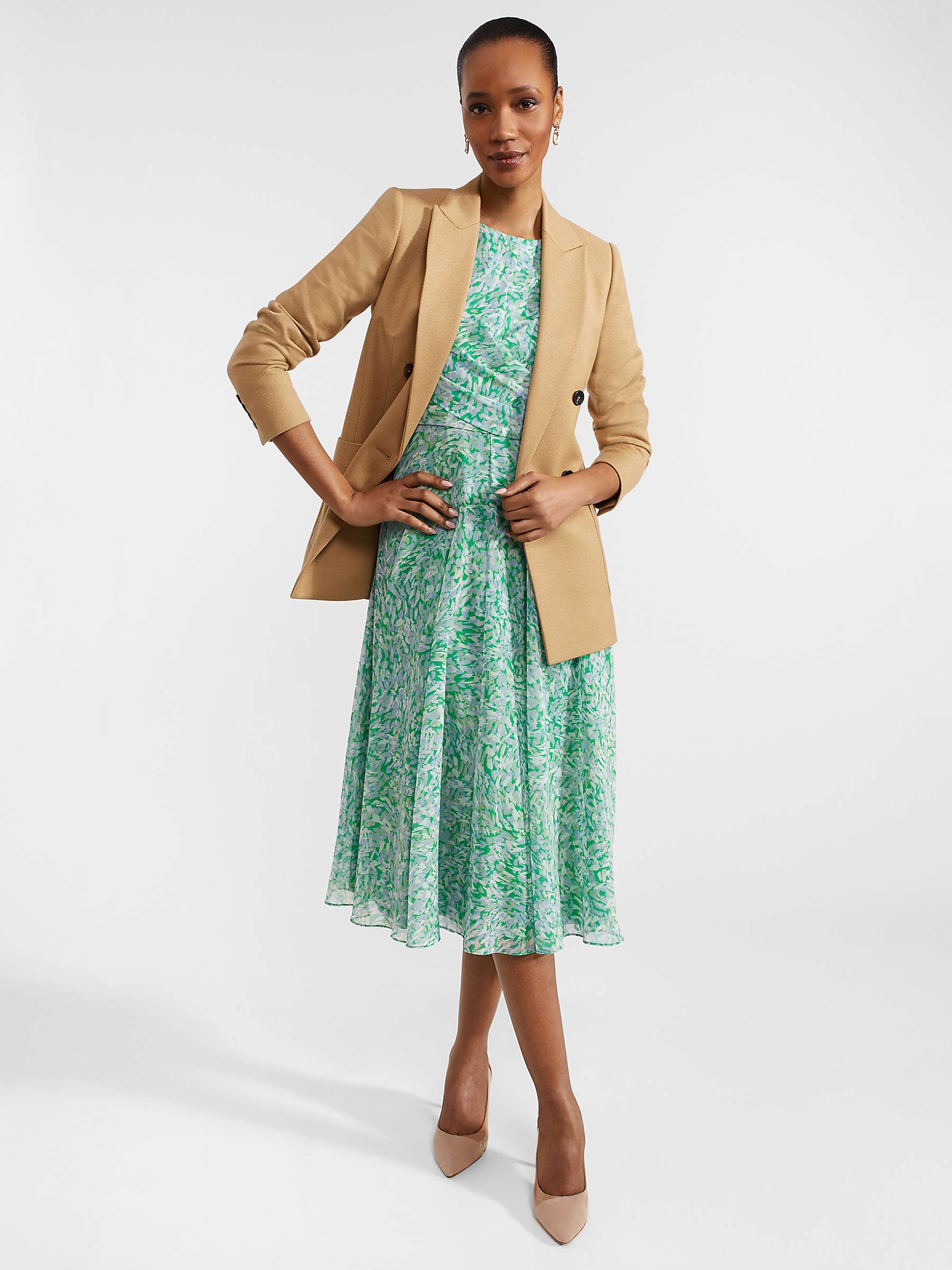 Buy Hobbs Jess Abstract Print Midi Dress, Green/Multi Online at johnlewis.com
