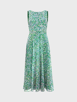 Hobbs Jess Abstract Print Midi Dress, Green/Multi