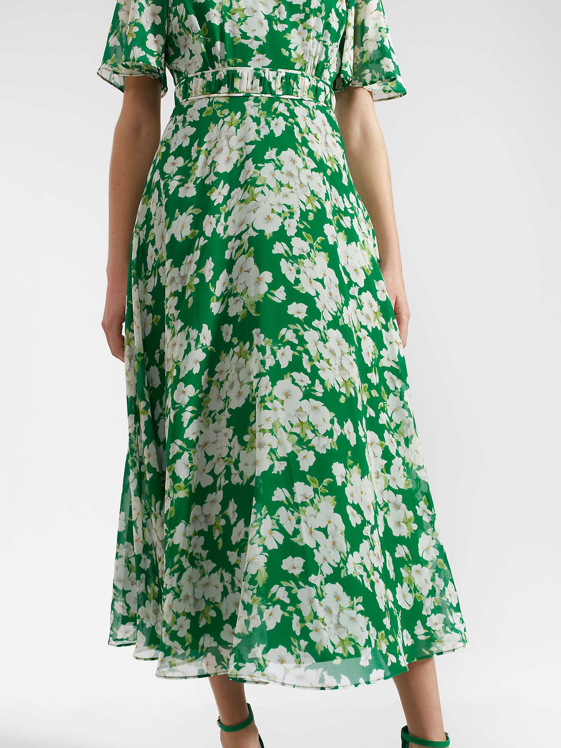 Buy Hobbs Bronwyn Floral Print Silk Midi Dress, Green/Multi Online at johnlewis.com