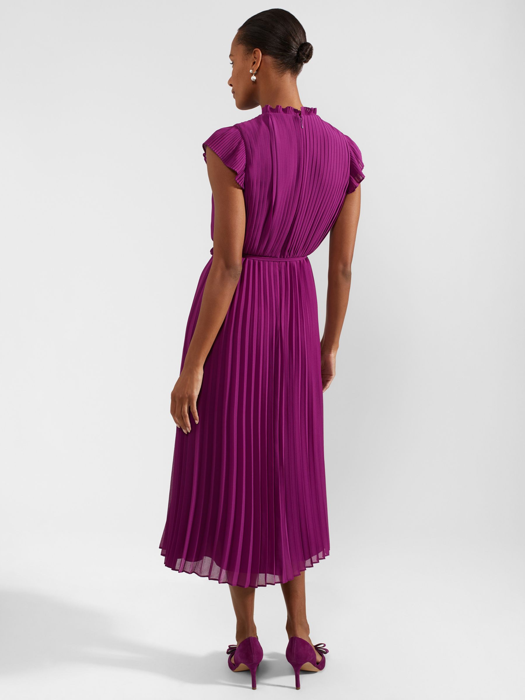 Hobbs Addison Pleated Midi Dress, Magenta Purple, 12