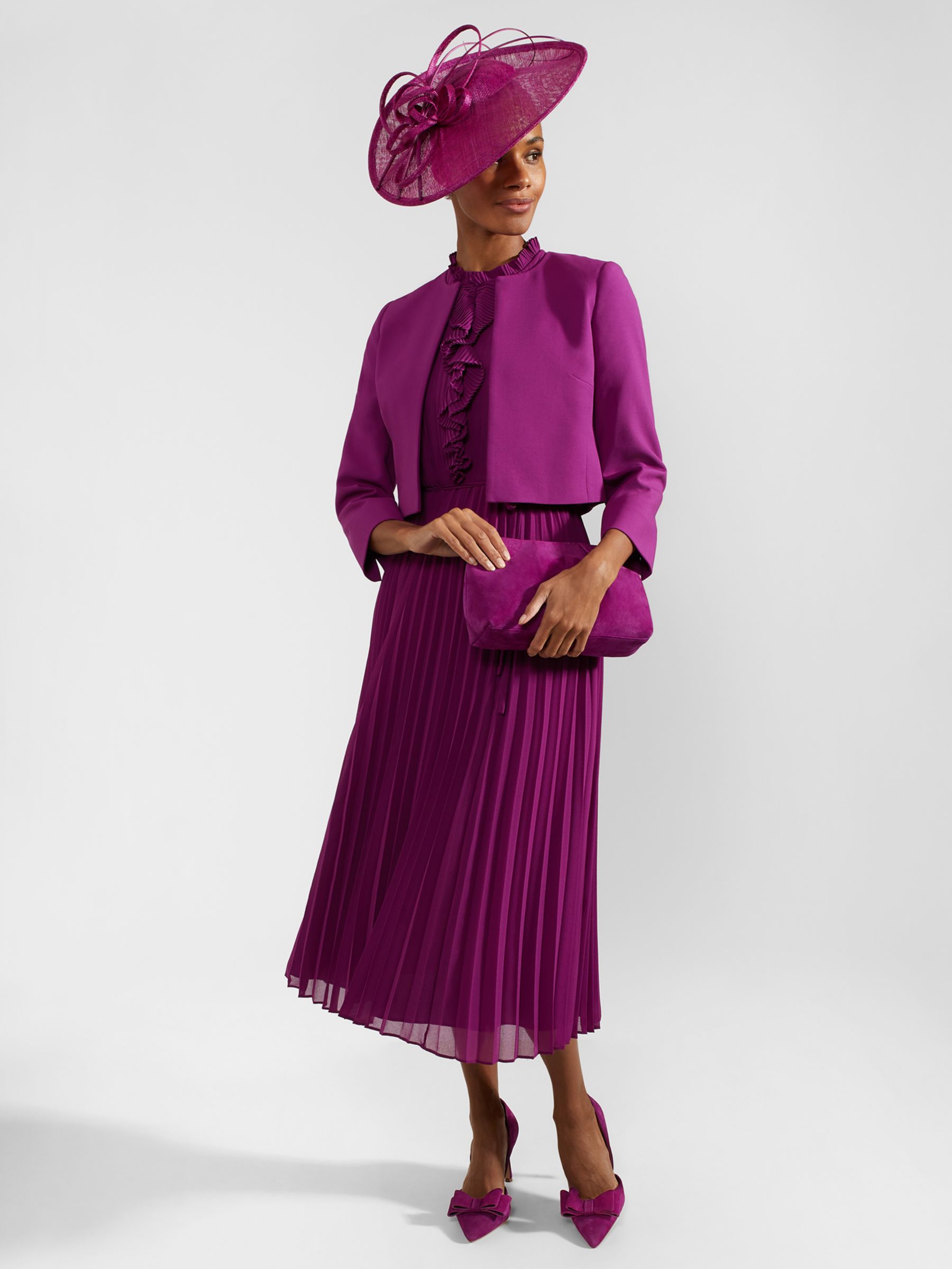 Hobbs Addison Pleated Midi Dress, Magenta Purple, 12