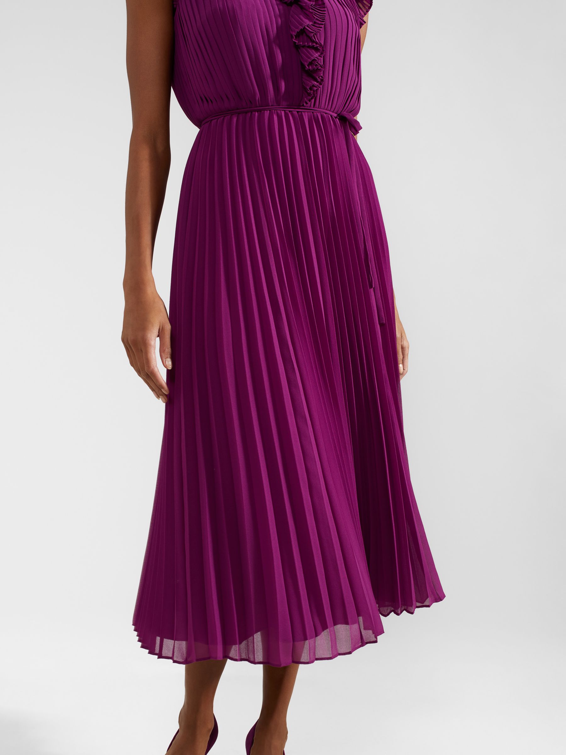 Hobbs Addison Pleated Midi Dress, Magenta Purple, 12