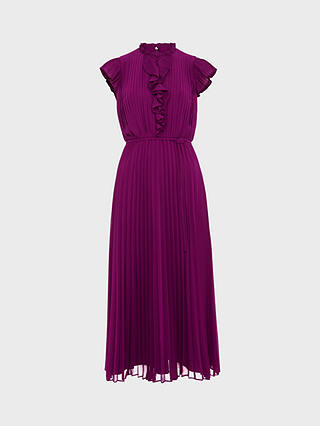Hobbs Addison Pleated Midi Dress, Magenta Purple
