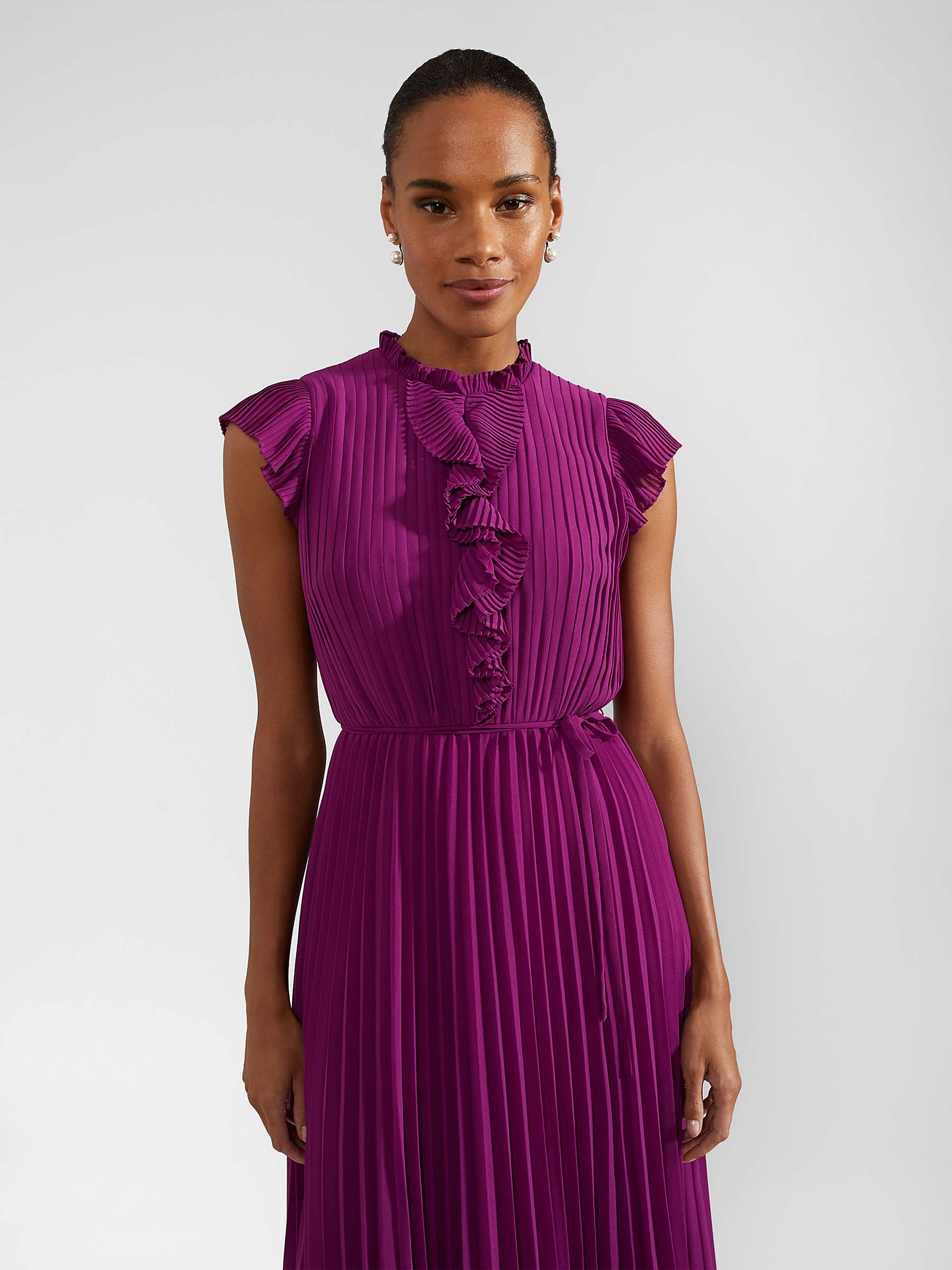 Buy Hobbs Addison Pleated Midi Dress, Magenta Purple Online at johnlewis.com