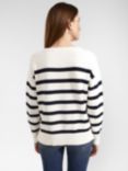 Hobbs Danica Striped Cotton Lace-Up Neck Jumper, Ivory/Navy