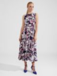 Hobbs Petite Carly Midi Dress, Navy/Pink/Multi