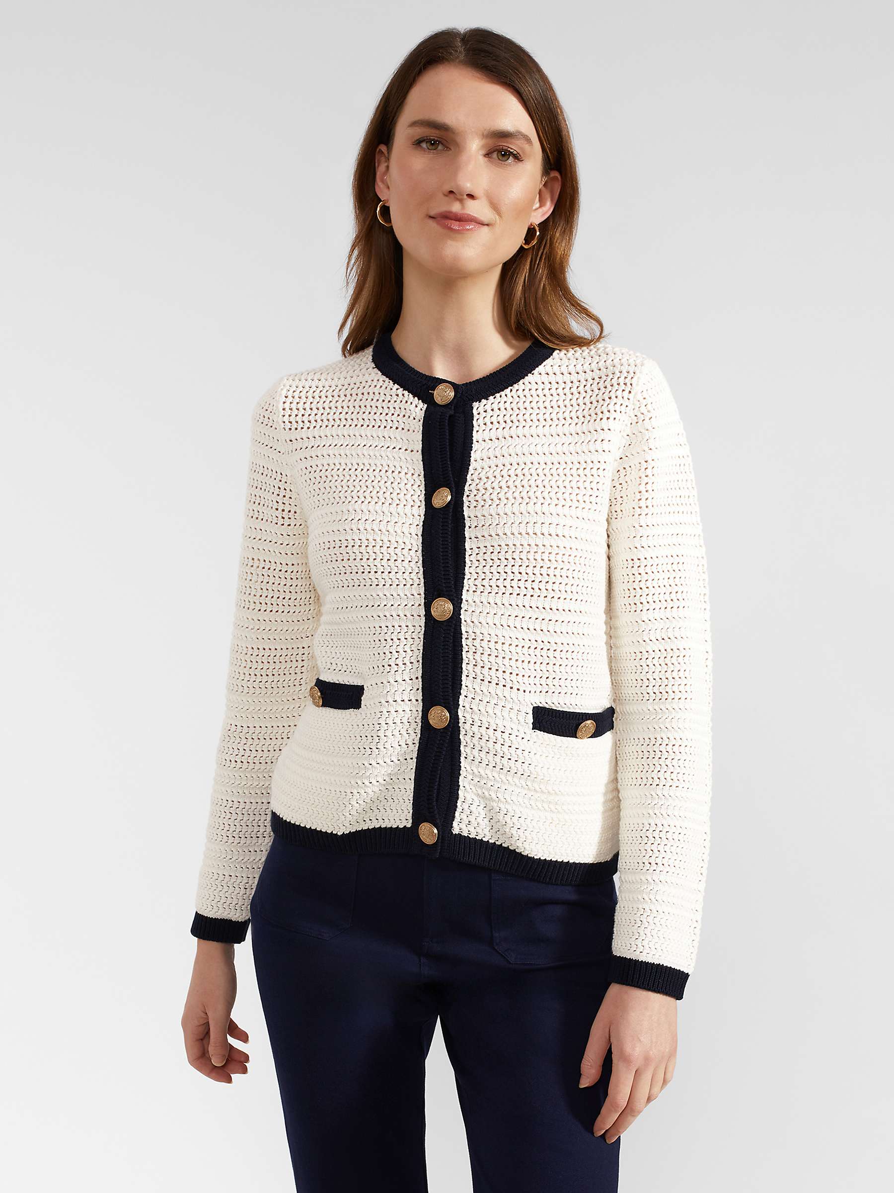 Buy Hobbs Nola Knitted Jacket, Ivory/Navy Online at johnlewis.com