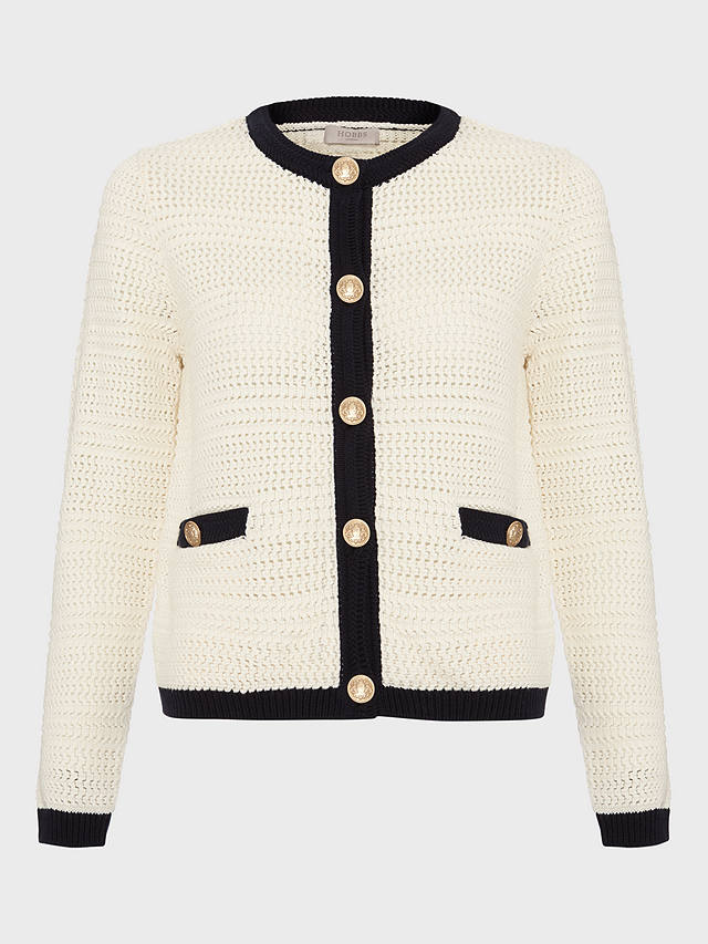 Hobbs Nola Knitted Jacket, Ivory/Navy