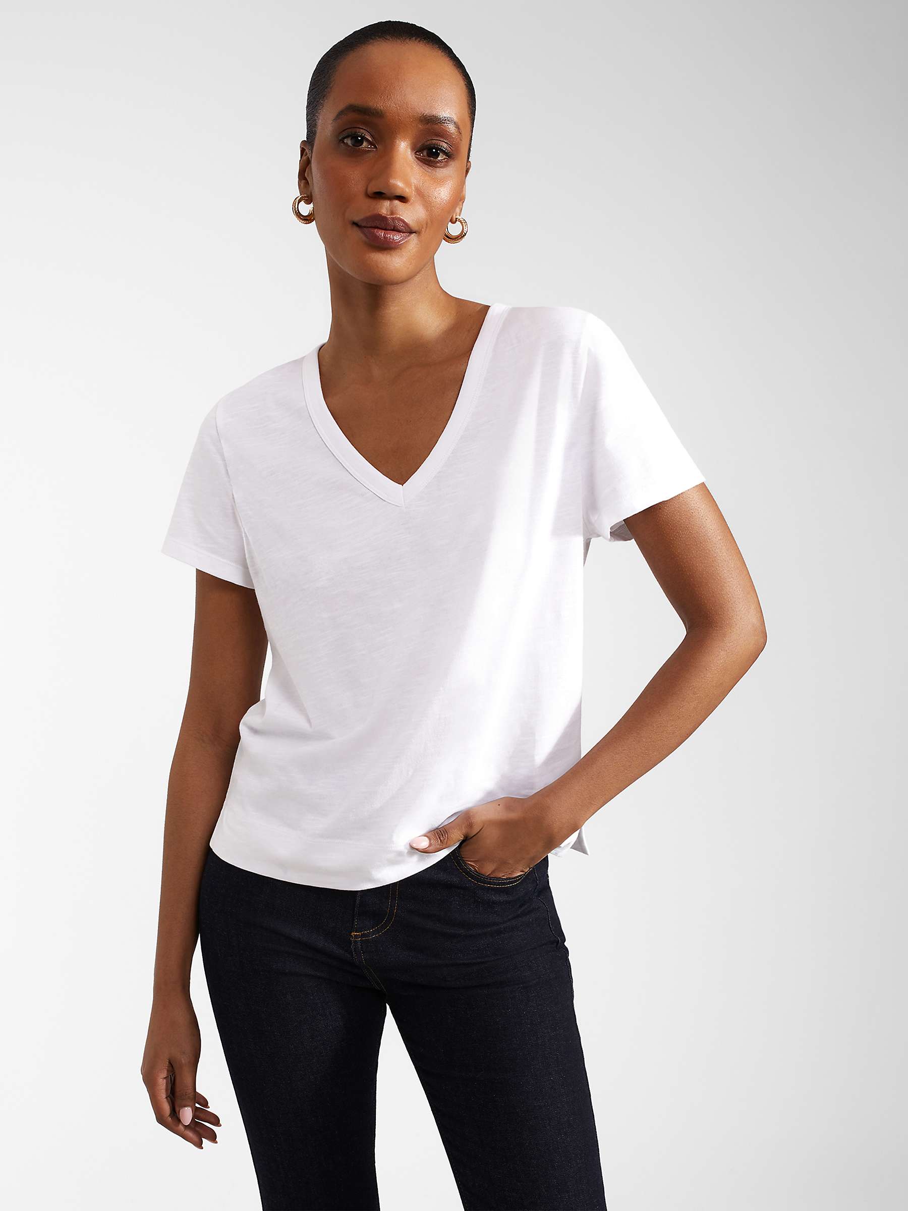 Buy Hobbs Arianna V-Neck Cotton Slub T-Shirt, White Online at johnlewis.com