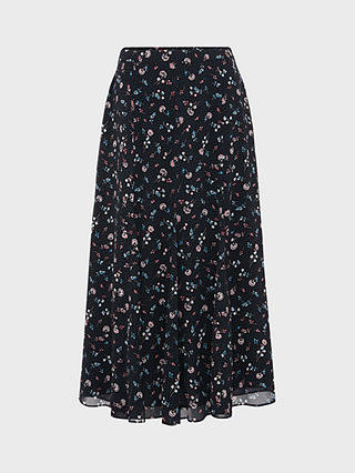 Hobbs Tess Ditsy Floral Print Midi Skirt, Navy/Multi