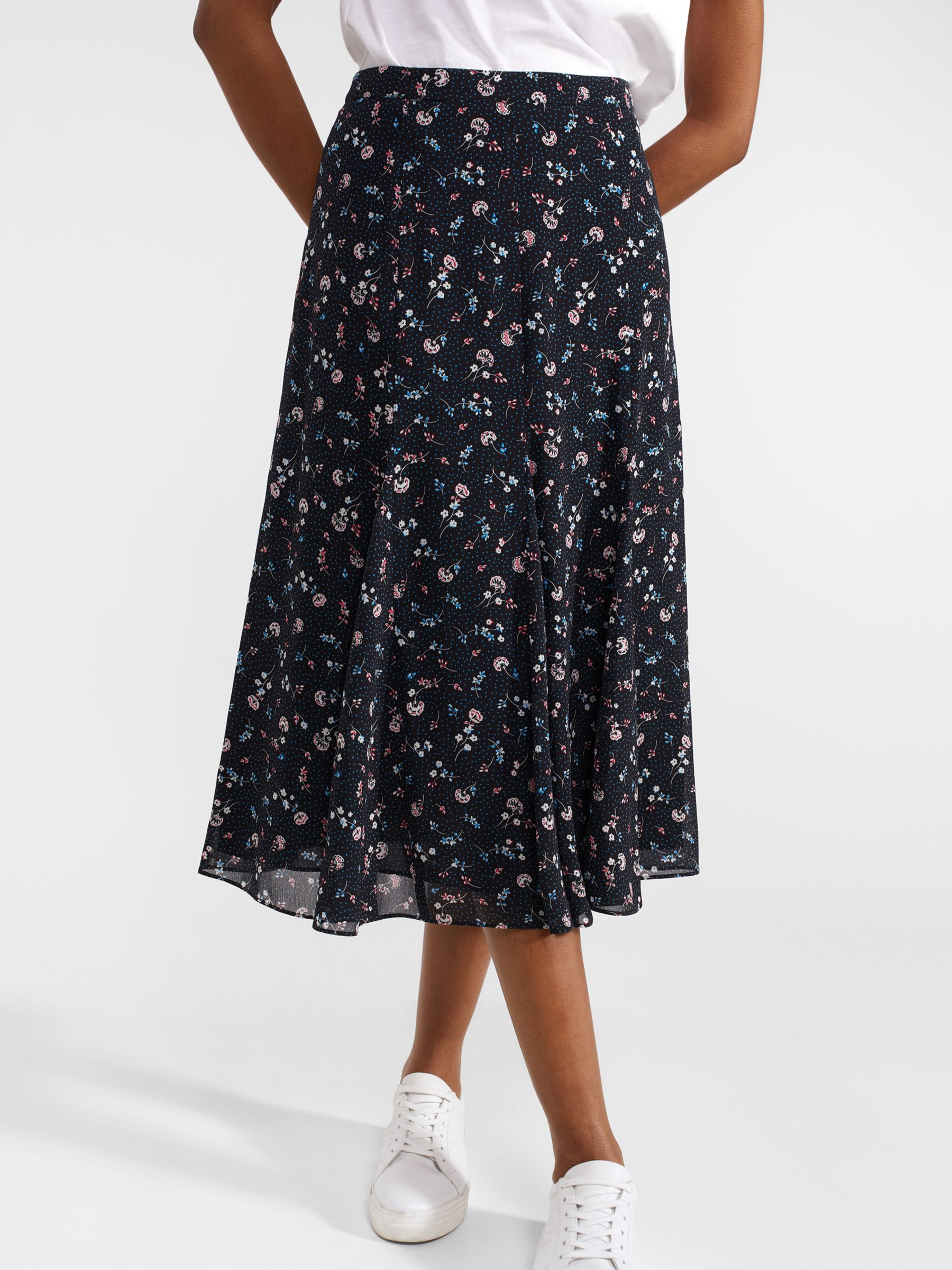 Buy Hobbs Tess Ditsy Floral Print Midi Skirt, Navy/Multi Online at johnlewis.com