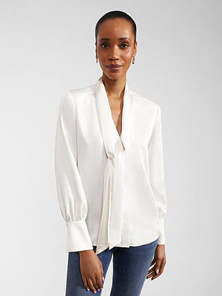 Hobbs Lawson Tie Neck Satin Blouse, Ivory