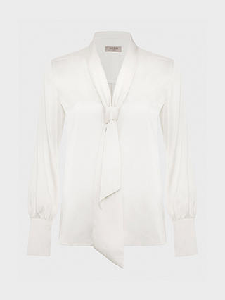 Hobbs Lawson Tie Neck Satin Blouse, Ivory