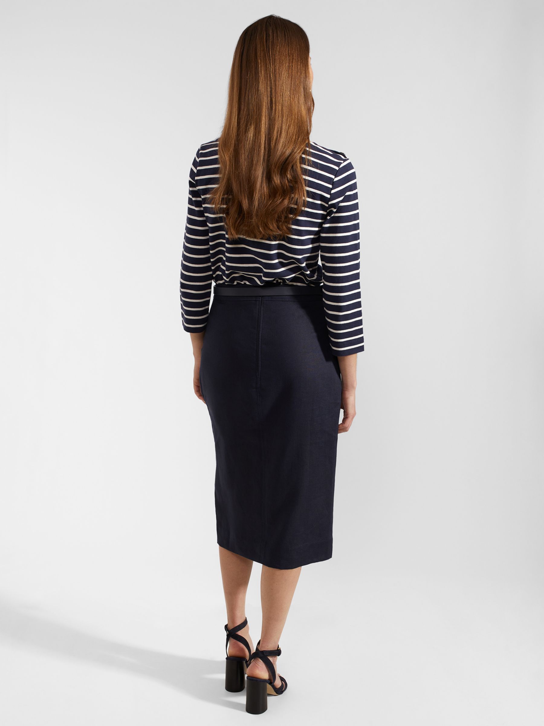 Buy Hobbs Ashleigh Linen Midi Pencil Skirt, Navy Online at johnlewis.com