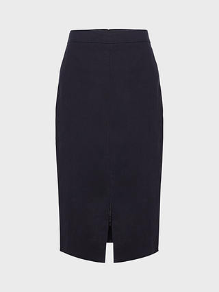 Hobbs Ashleigh Linen Midi Pencil Skirt, Navy