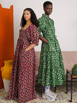 Kemi Telford Swirl Print Shirt Dress, Green/Multi