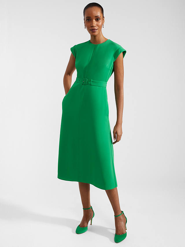 Hobbs Meera Midi Flared Dress, Cilantro Green