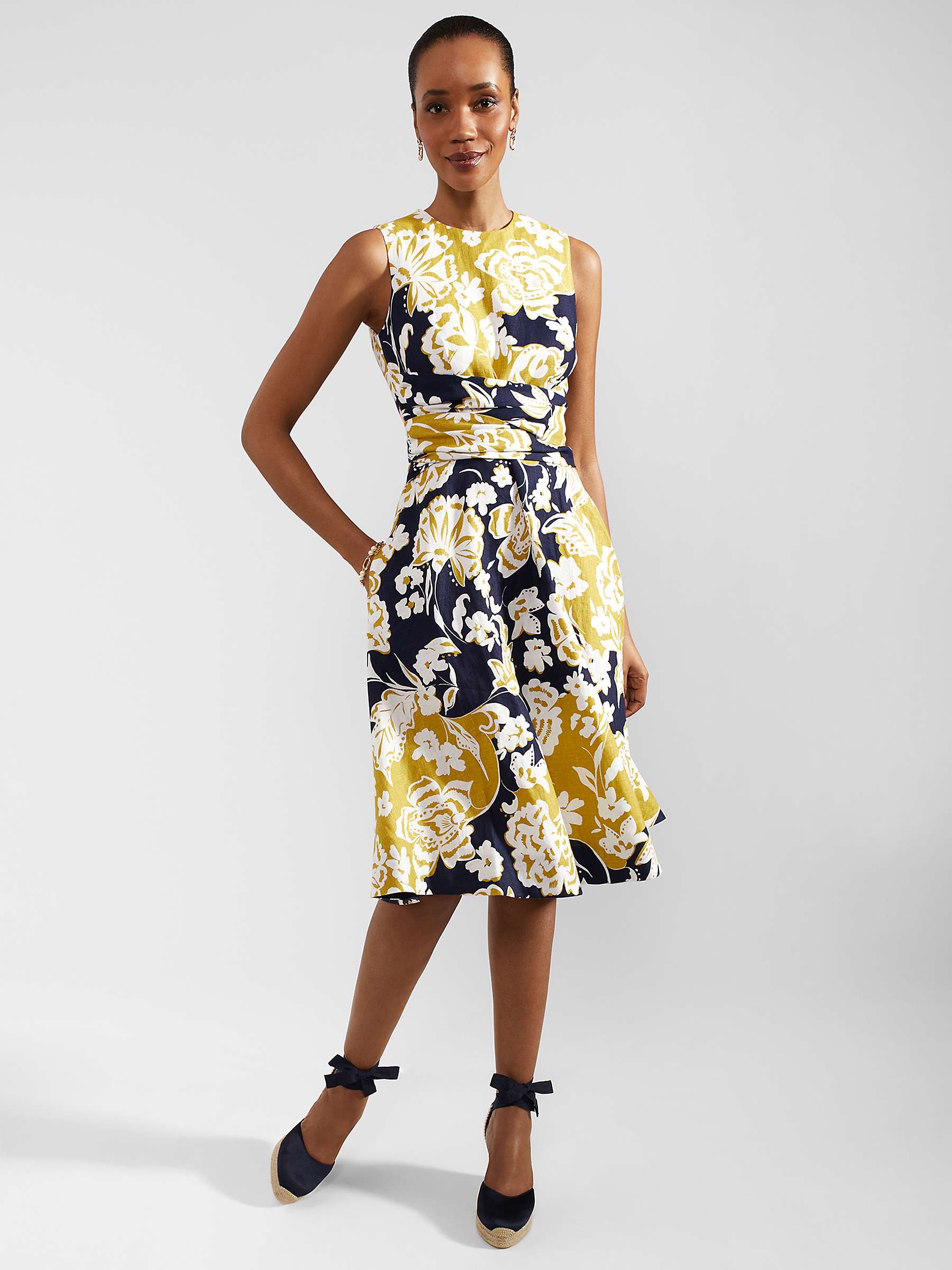Buy Hobbs Twitchill Floral Print Linen Dress, Yellow/Multi Online at johnlewis.com