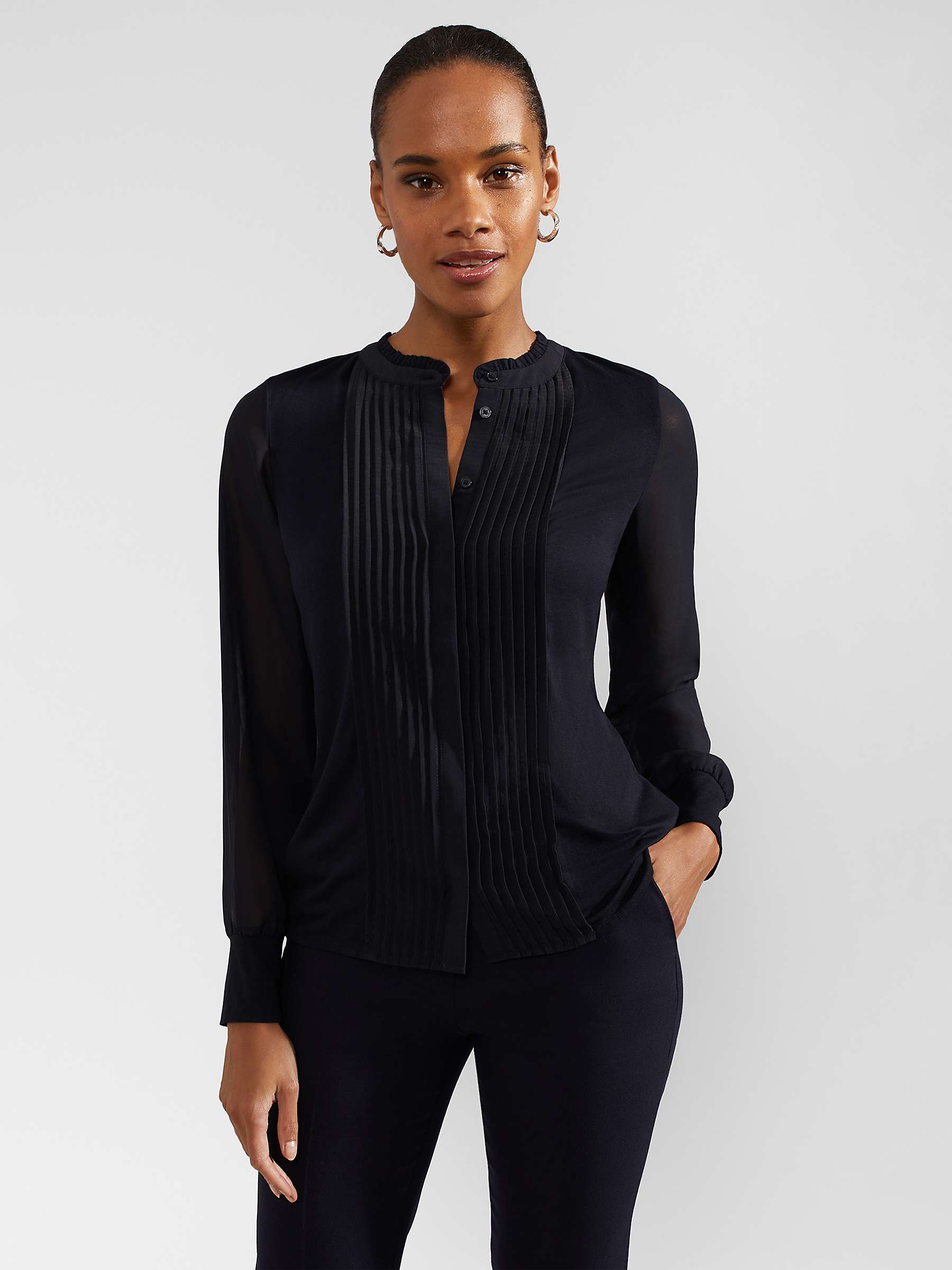 Buy Hobbs Carina Pleated Front Blouse, Hobbs Navy Online at johnlewis.com