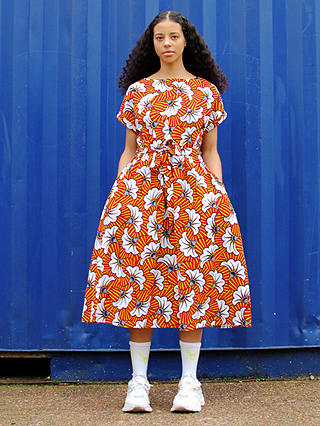 Kemi Telford Abstract Floral Print Cotton Dress, Orange