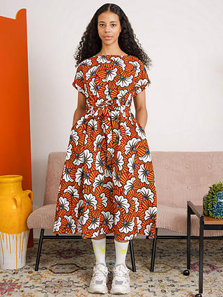 Kemi Telford Abstract Floral Print Cotton Dress, Orange